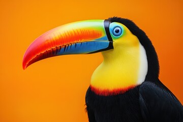 Naklejka premium Colorful toucan with giant beak and bright feathers