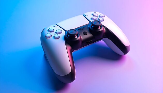 Modern Gaming Controller Under Vibrant Neon Lighting