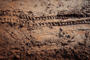 wet brown mud featuring tire tracks