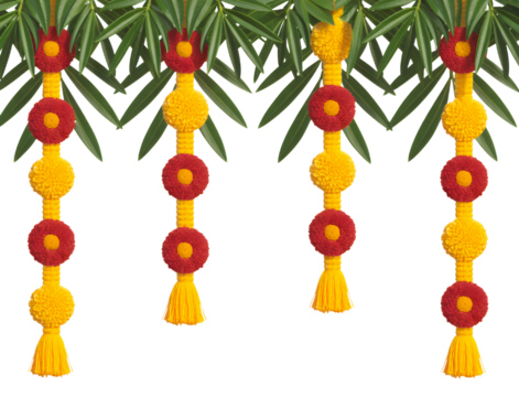 Tropical Garland with Pom-Pom Tassels and Flowers