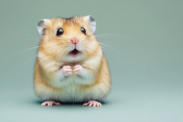 Tiny hamster with full cheeks and surprised look