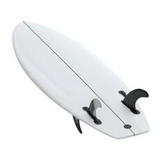 Fototapeta premium Isolated 3D White Surfboard With Black Fins On Transparent Background