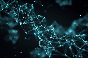 Obraz premium Glowing network lines form high tech visual. Green backdrop and bright dots highlight digital abstract pattern.