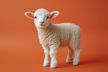 Fototapeta premium Tiny newborn lamb standing unsteadily with soft wool