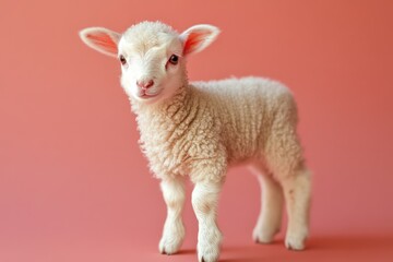 Fototapeta premium Tiny newborn lamb standing unsteadily with soft wool