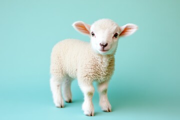 Fototapeta premium Tiny newborn lamb standing unsteadily with soft wool