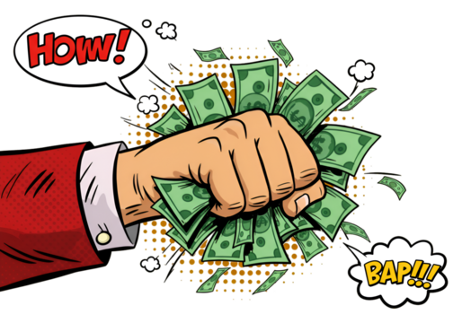 Illustration Of A Hand Gripping Money With Speech Bubbles On Black Background