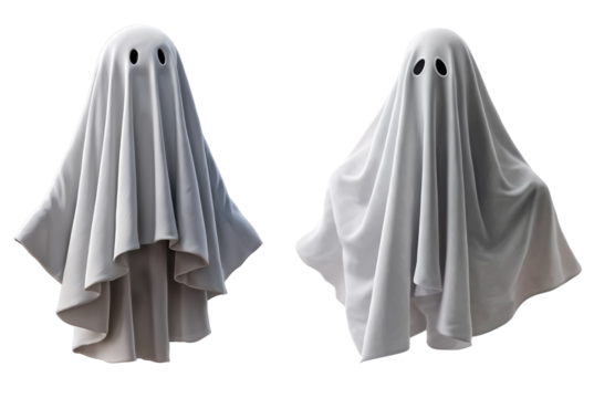 Cute friendly 3D rendered ghost on transparent background, Ideal for a happy Halloween banner or party invitation theme.