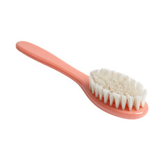 Pink baby hairbrush with soft bristles.