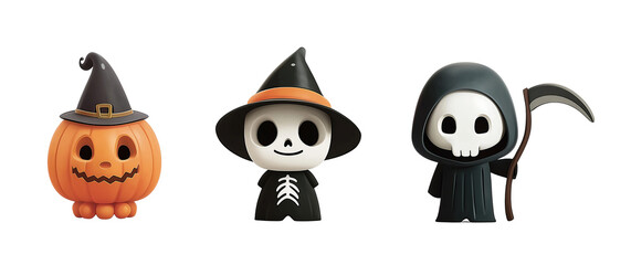 Fototapeta premium 3D halloween cartoon element set on transparent background