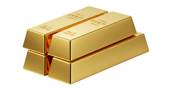 Golden Ingots Stacked on Transparent Background Illustration