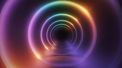 A dark, futuristic digital tunnel with glowing neon rings and light trails, suggesting rapid travel through cyberspace.