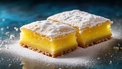 sugar dusted lemon bar with crisp edges showcasing vibrant tones and exquisite detail