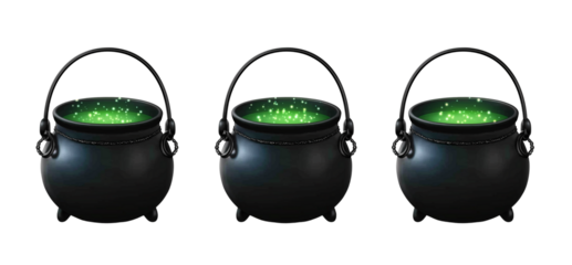 Witch's cauldron with green potion on transparent background, for halloween decor theme