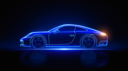 Fototapeta premium Futuristic Electric Car with Neon Lights on a Dark Background
