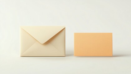 Envelope With Note Paper Card Opened And Closed Sent Through The Mail, Placed On A White Surface. Post Contains Note.