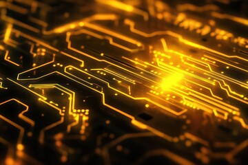 Futuristic yellow circuit background with glowing pattern