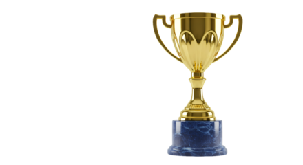 Golden Trophy Illustration With Blue Marble Base On Transparent Background