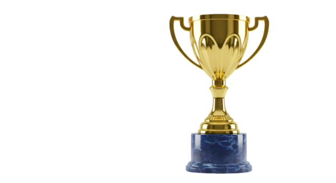 Golden Trophy Illustration With Blue Marble Base On Transparent Background