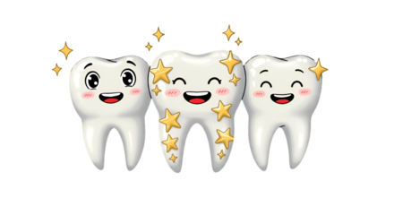 Illustration Of Smiling Teeth With Gold Stars For Dental Health Isolated