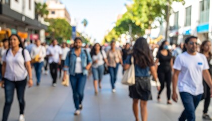 Blurred Crowd of People Walking in City Street