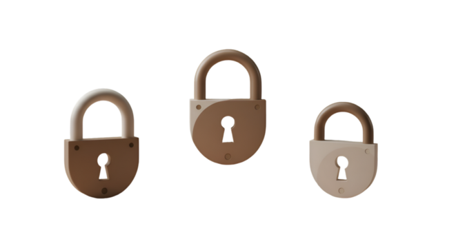 Illustration Of Three Old Padlocks On A Transparent Isolated Background