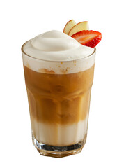 Iced Coffee Drink Photo With Strawberry Apple and Cream on Black Background