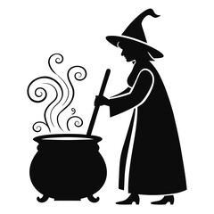 Simple Silhouette of Witch and Magical Cauldron