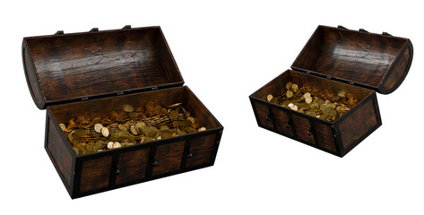 Treasure Chest with Gold Coins isolated on white