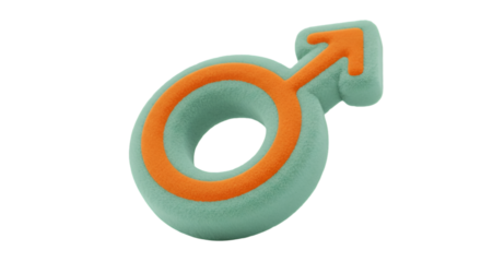 Isolated 3D Illustration of a Green Mars Symbol with Orange Detailing on Transparent Background