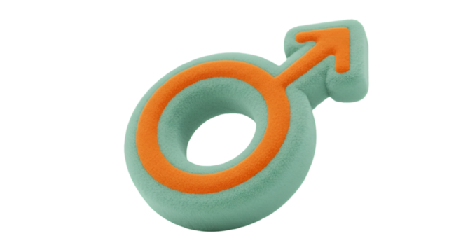 Isolated 3D Illustration of a Green Mars Symbol with Orange Detailing on Transparent Background
