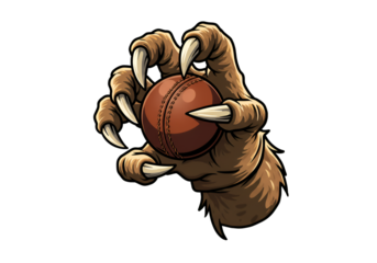 Illustration Of A Bear Hand Gripping A Cricket Ball In Brown On Transparent Background