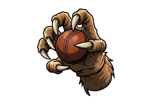 Illustration Of A Bear Hand Gripping A Cricket Ball In Brown On Transparent Background