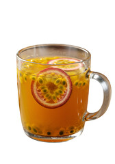 Refreshing Passion Fruit Drink in a Transparent Glass on Black PNG Illustration