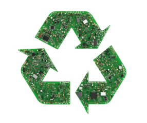 Electronic circuit board recycling symbol represents technology waste and environmental conservation transparent background