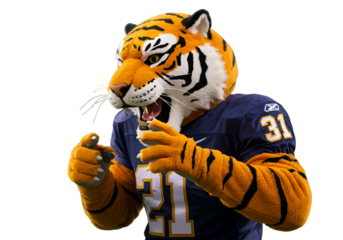 Illustration Of A Roaring Tiger Mascot With Uniform Isolated On Transparent Background