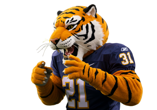 Illustration Of A Roaring Tiger Mascot With Uniform Isolated On Transparent Background