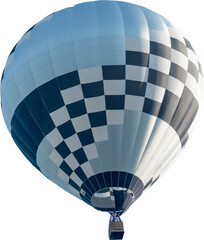 Black and white hot air balloon flying in the blue sky