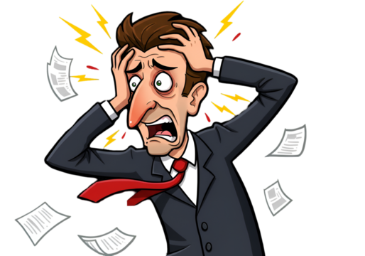 Illustration Of A Stressed Man With Papers Against Transparent Background