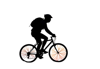 Obraz premium Silhouette Illustration Of A Cyclist Riding A Bicycle At Night Black And Orange Light