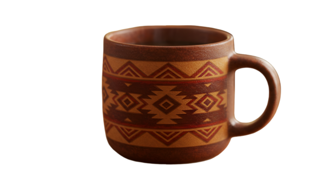 Isolated Brown Ceramic Mug Illustration With Aztec Pattern For Drink
