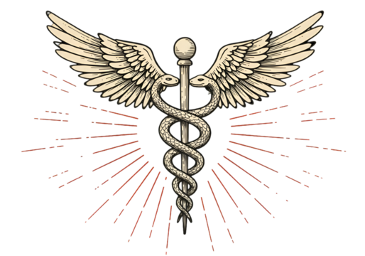 Illustration Of Caduceus Symbol With Wings And Rod on Transparent Background