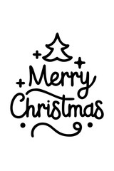 Silhouette of a Christmas Tree with Star and Presents on White Background holiday
