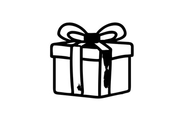 Silhouette of a Square Gift Box with a Bow on a White Background present ribbon