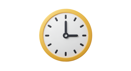 Isolated Clock Illustration in Yellow with Black Hands on Transparent Background
