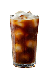 Iced Coffee Drink Photo In Glass With Cream Isolated on Black Background