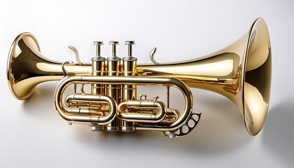 Fototapeta premium golden trumpet isolated on white background gleams with a polished surface