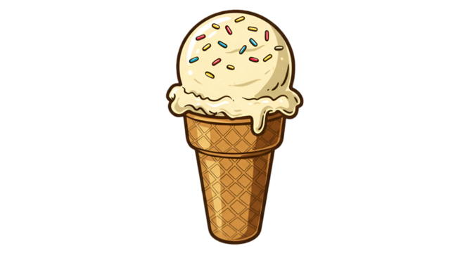 Illustration Of Pixel Art Ice Cream Cone With Vanilla And Sprinkles Isolated - Powered by Adobe