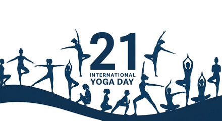 International Yoga Day Silhouette Illustration Against Dark Blue Background