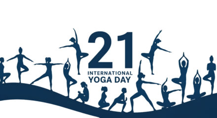 International Yoga Day Silhouette Illustration Against Dark Blue Background